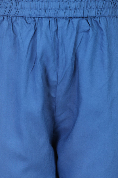 Blue Solid Pure Cotton Straight Fit Pants