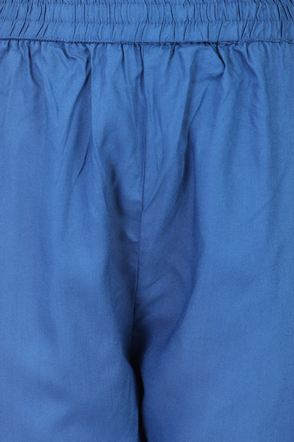 Blue Solid Pure Cotton Straight Fit Pants