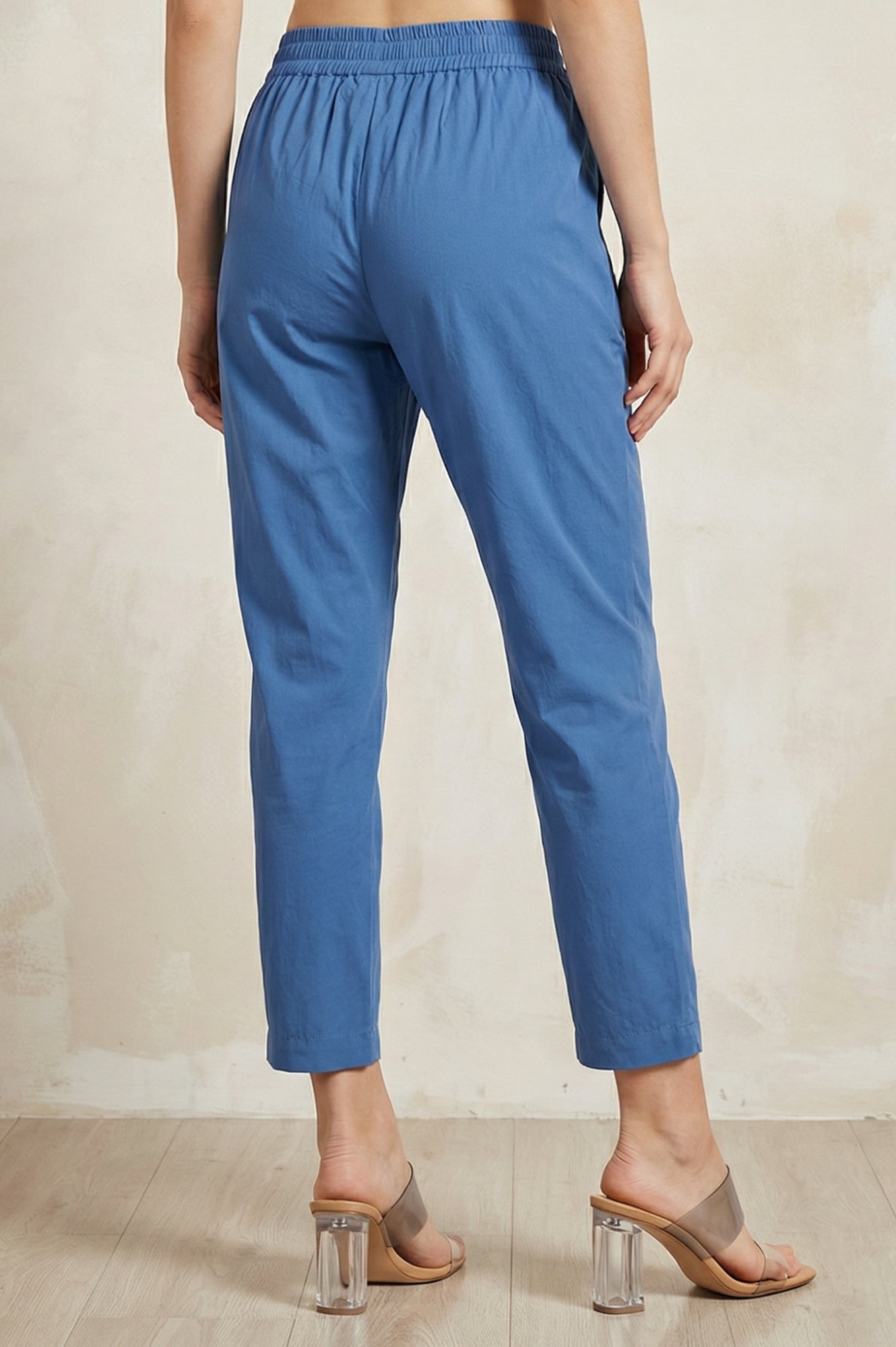 Blue Solid Pure Cotton Straight Fit Pants