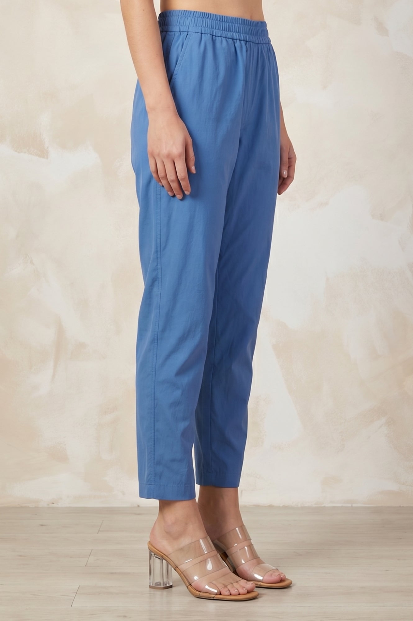 Blue Solid Pure Cotton Straight Fit Pants