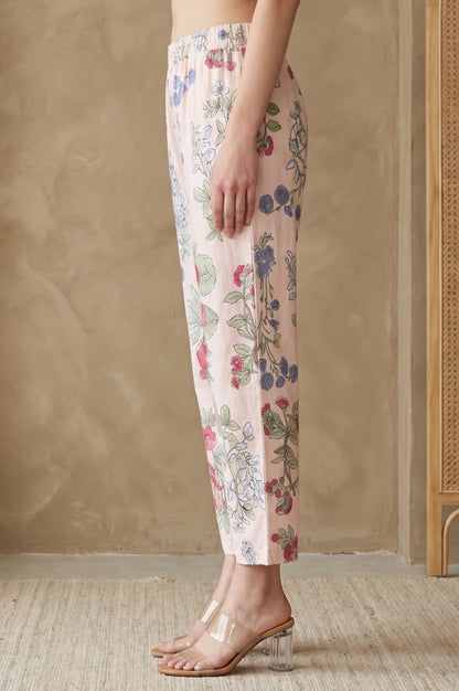 Peach Floral Printed Pure Cotton Straight Fit Pants