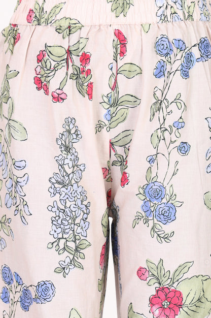 Peach Floral Printed Pure Cotton Straight Fit Pants