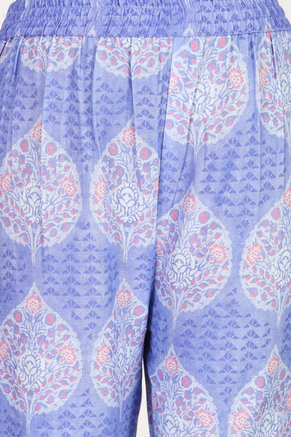 lavender Floral Printed Pure Cotton Straight Fit Pants