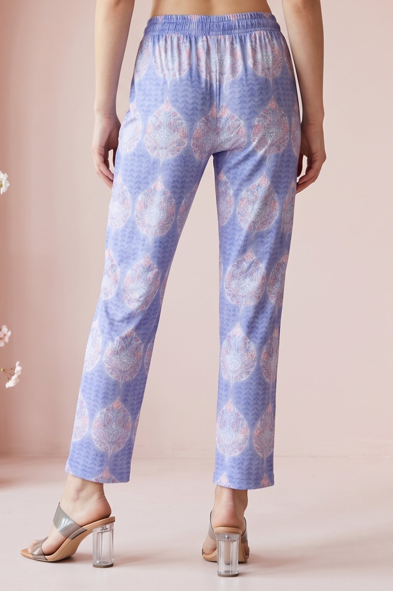 lavender Floral Printed Pure Cotton Straight Fit Pants