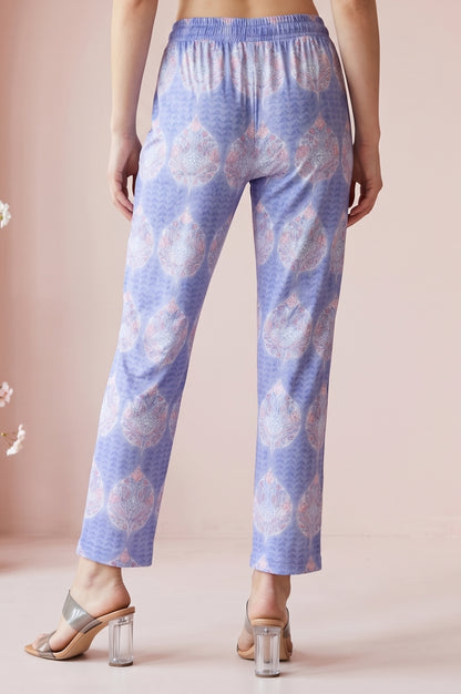 lavender Floral Printed Pure Cotton Straight Fit Pants