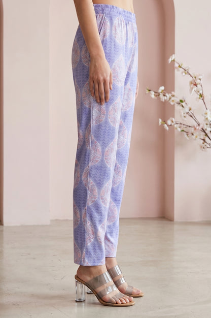 lavender Floral Printed Pure Cotton Straight Fit Pants