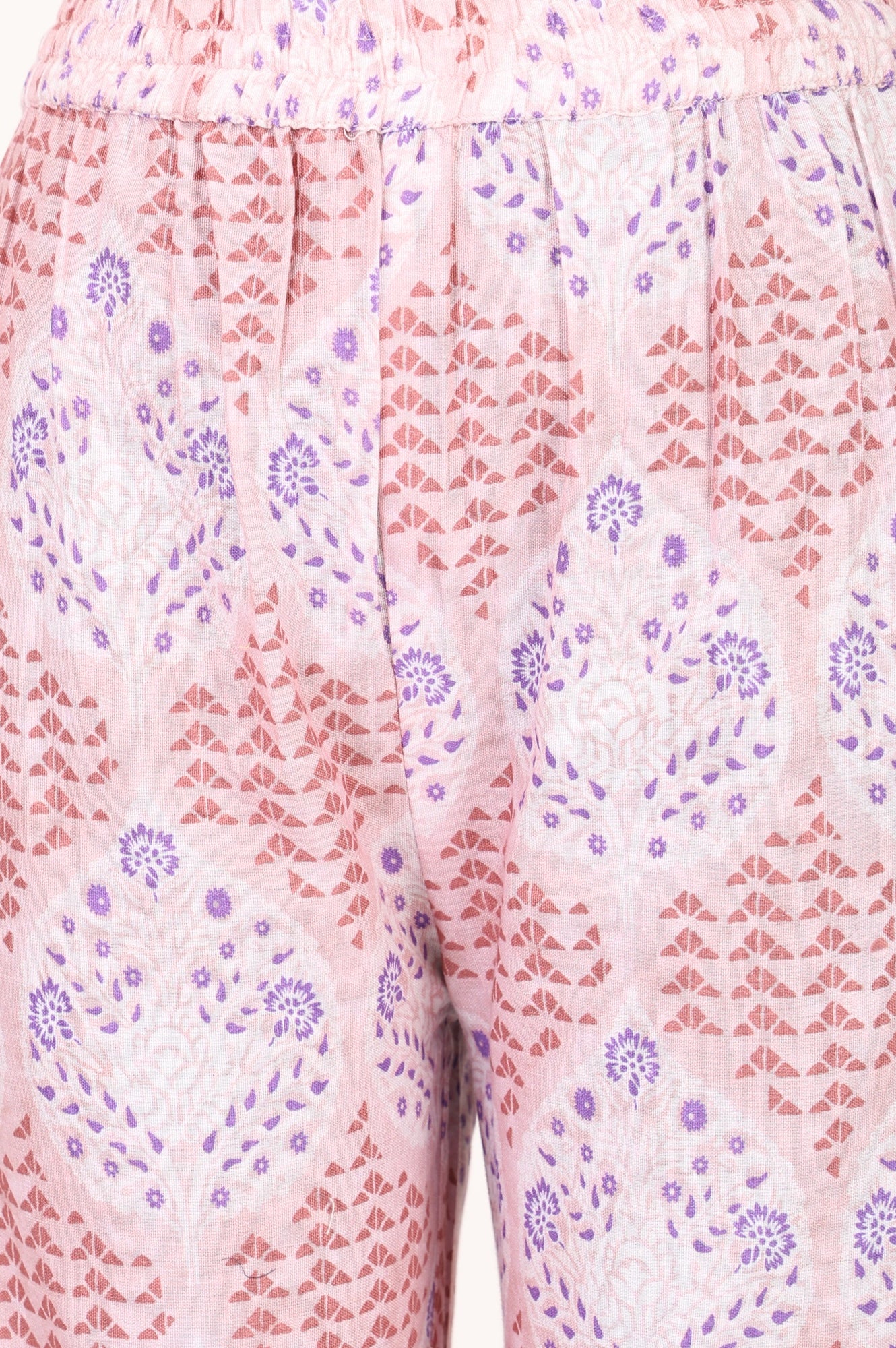 Pink Floral Printed Pure Cotton Straight Pants