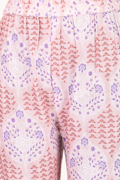 Pink Floral Printed Pure Cotton Straight Pants