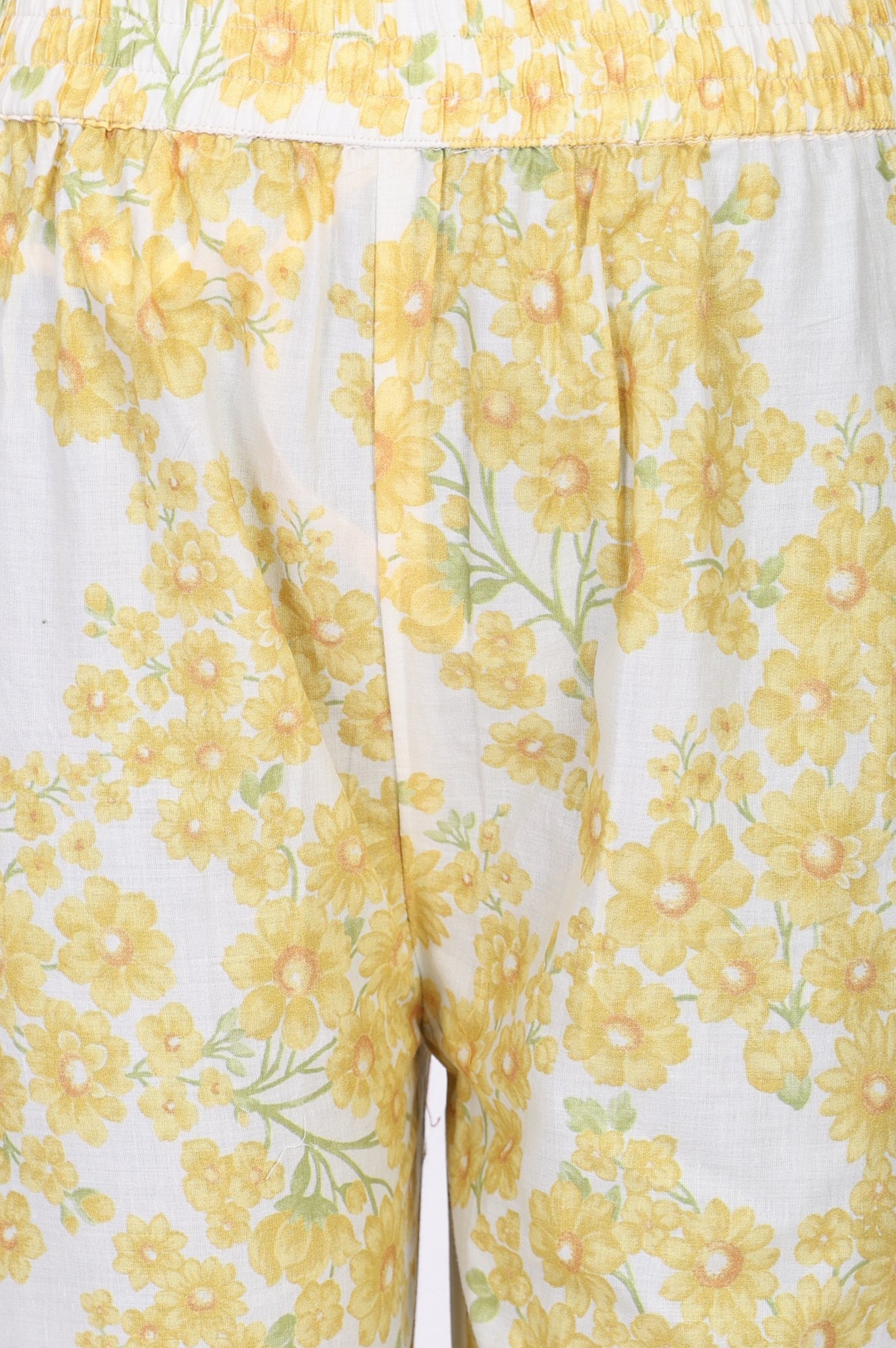Yellow Floral Printed Pure Cotton Ankle Length Straight Pants