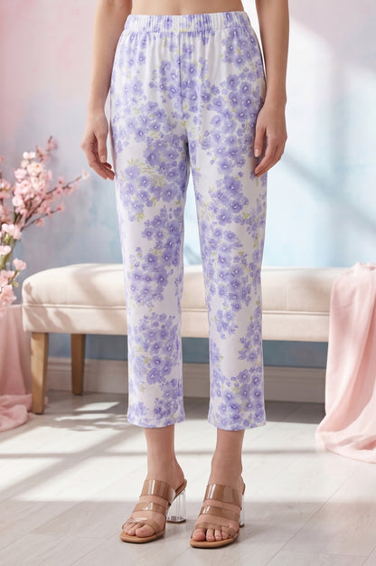 White Floral Printed Pure Cotton Straight Pants
