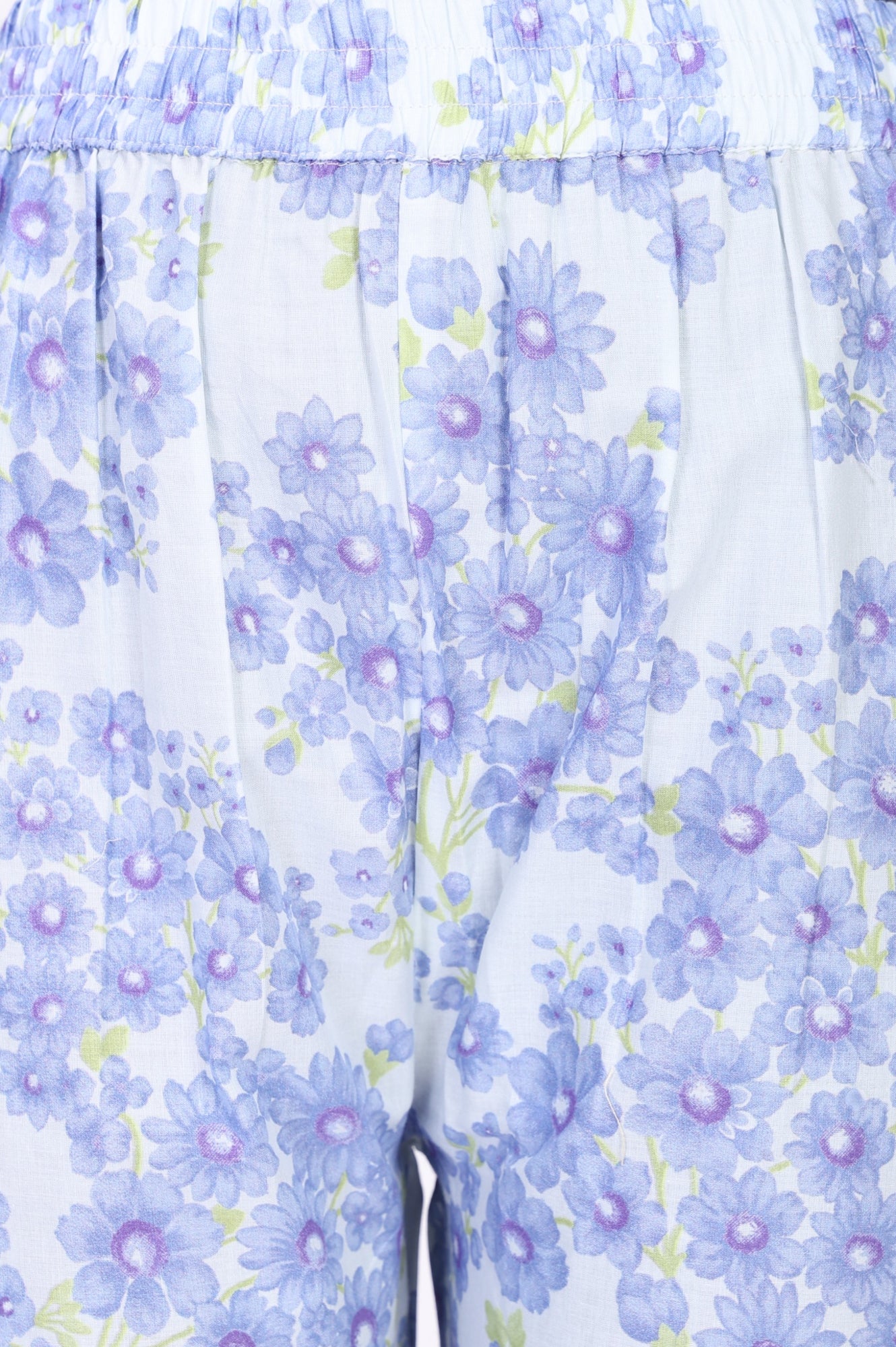 White Floral Printed Pure Cotton Straight Pants