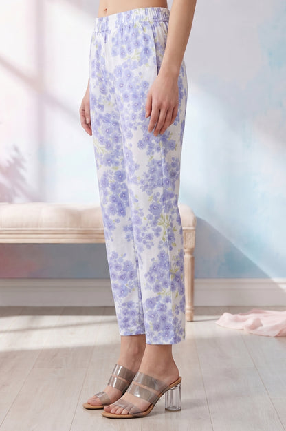 White Floral Printed Pure Cotton Straight Pants