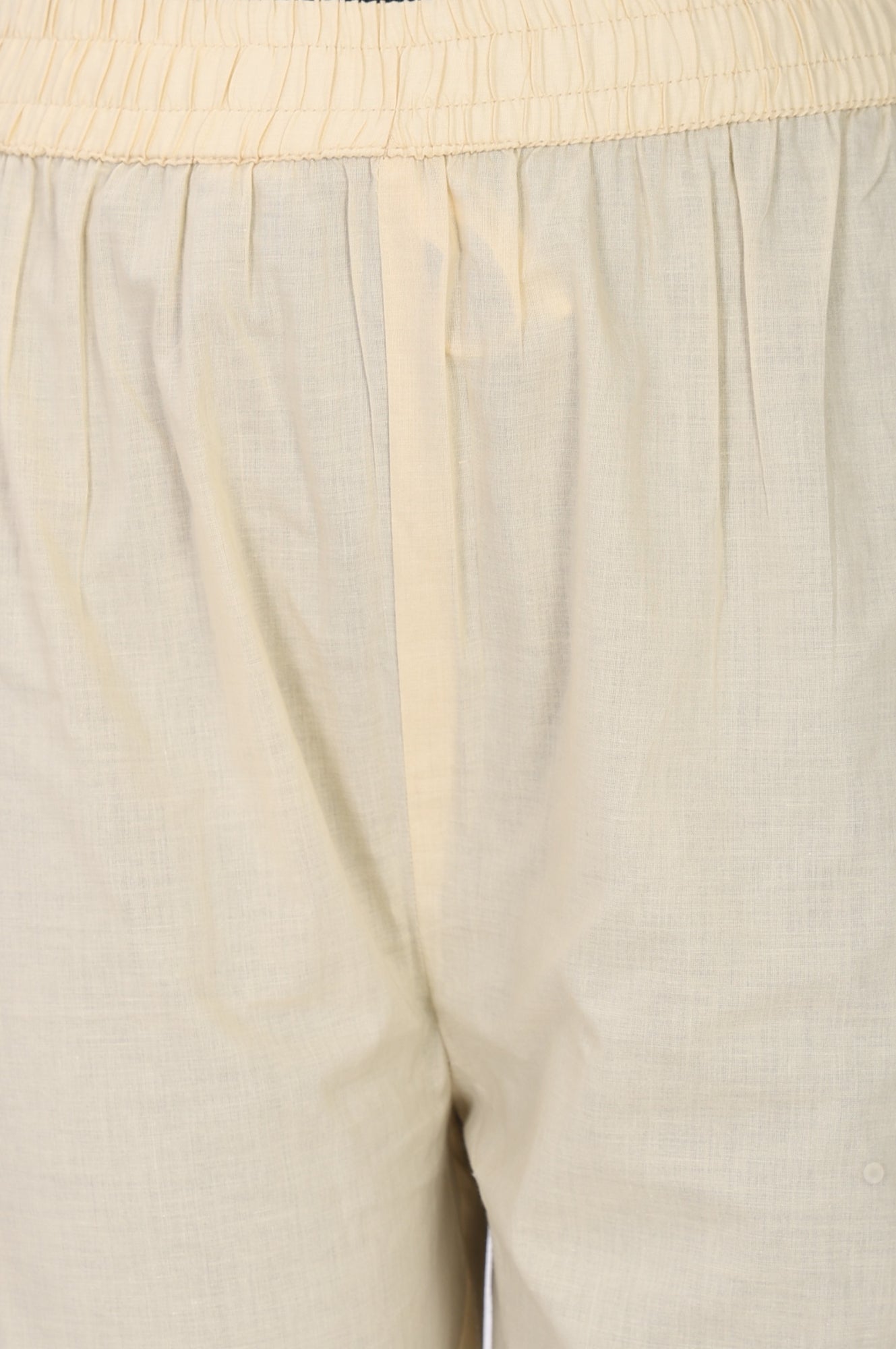 Beige Solid Pure Cotton Ankle Length Straight Pants