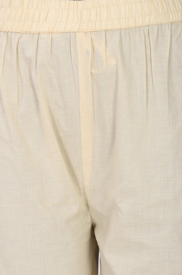 Beige Solid Pure Cotton Ankle Length Straight Pants