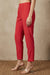 Red Solid Rayon Straight Fit Ankle Length Mid Rise Pants