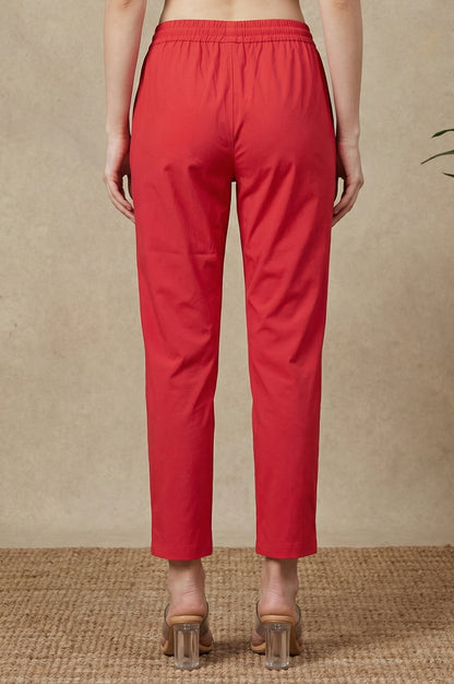 Red Solid Rayon Straight Fit Ankle Length Mid Rise Pants