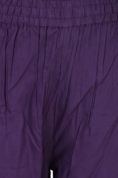 Purple Solid Rayon Straight Fit Ankle Length Mid Rise Pants