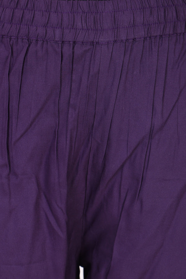 Purple Solid Rayon Straight Fit Ankle Length Mid Rise Pants