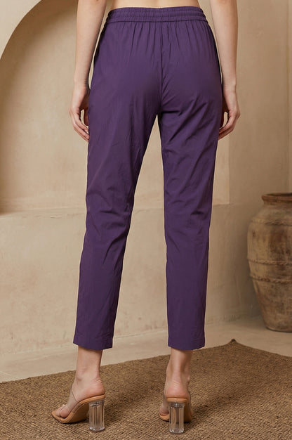 Purple Solid Rayon Straight Fit Ankle Length Mid Rise Pants