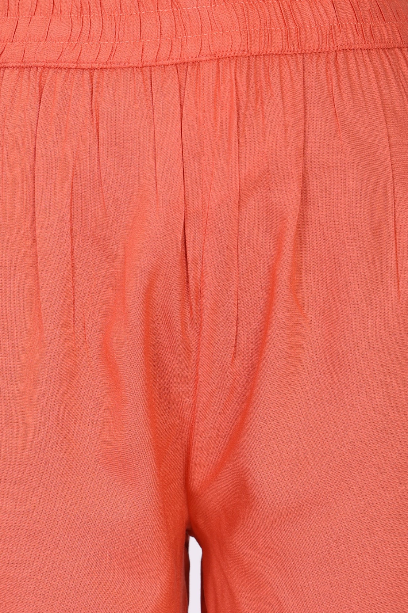 Peach Solid Pure Cotton Ankle Length Straight Pants