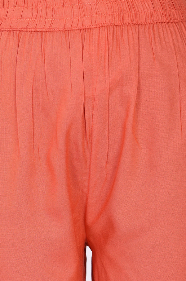 Peach Solid Pure Cotton Ankle Length Straight Pants