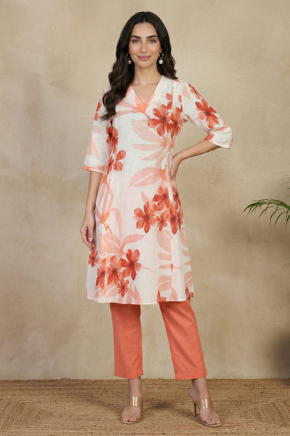 Peach Solid Pure Cotton Ankle Length Straight Pants