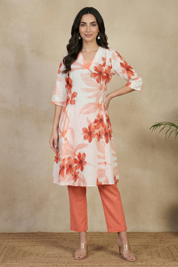Peach Solid Pure Cotton Ankle Length Straight Pants