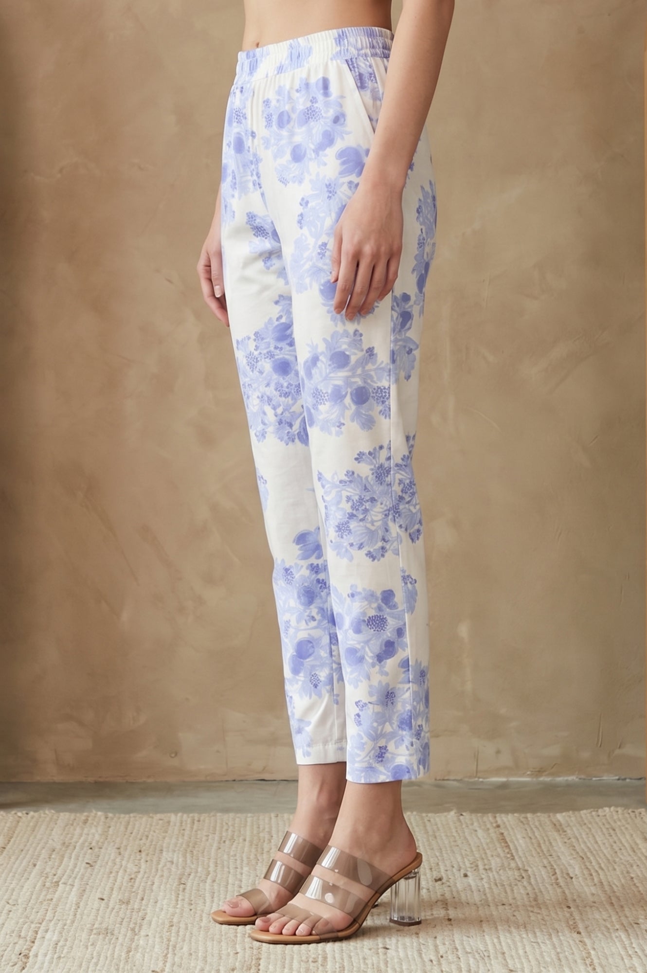 White Floral Printed Straight Fit Pants