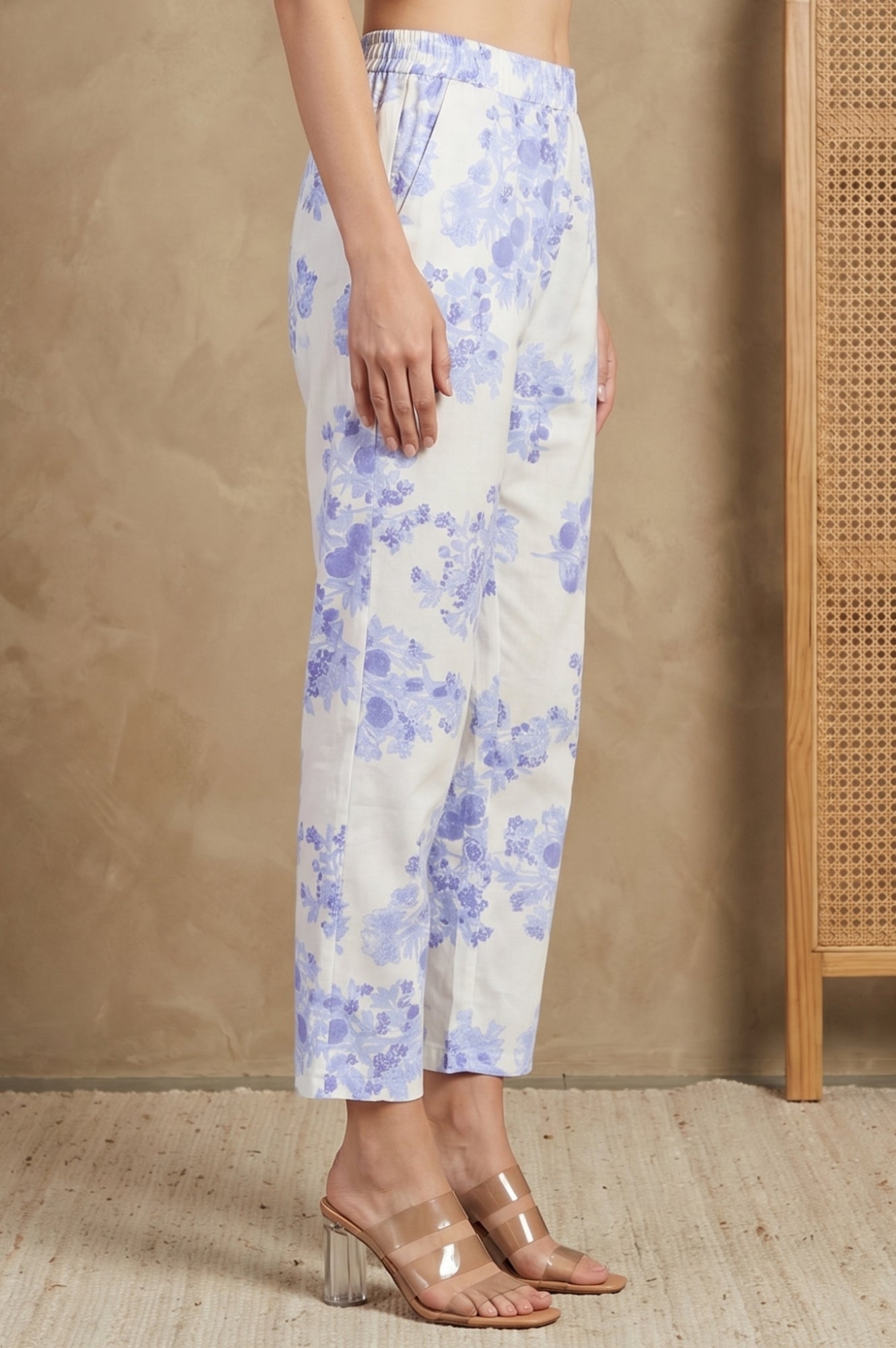 White Floral Printed Straight Fit Pants