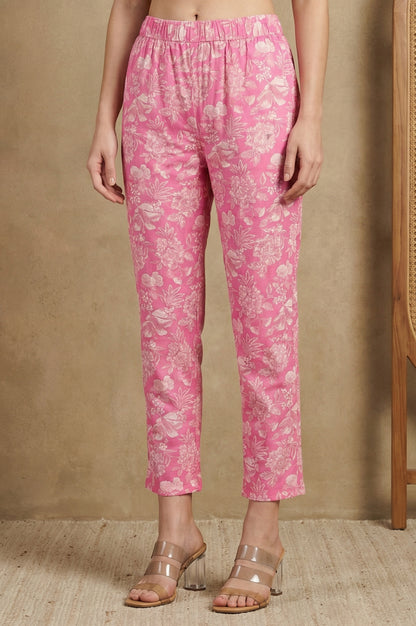 Pink Floral Printed Straight Fit Pants
