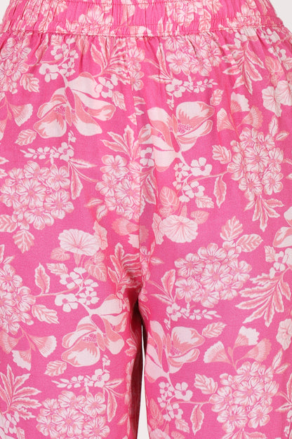 Pink Floral Printed Straight Fit Pants