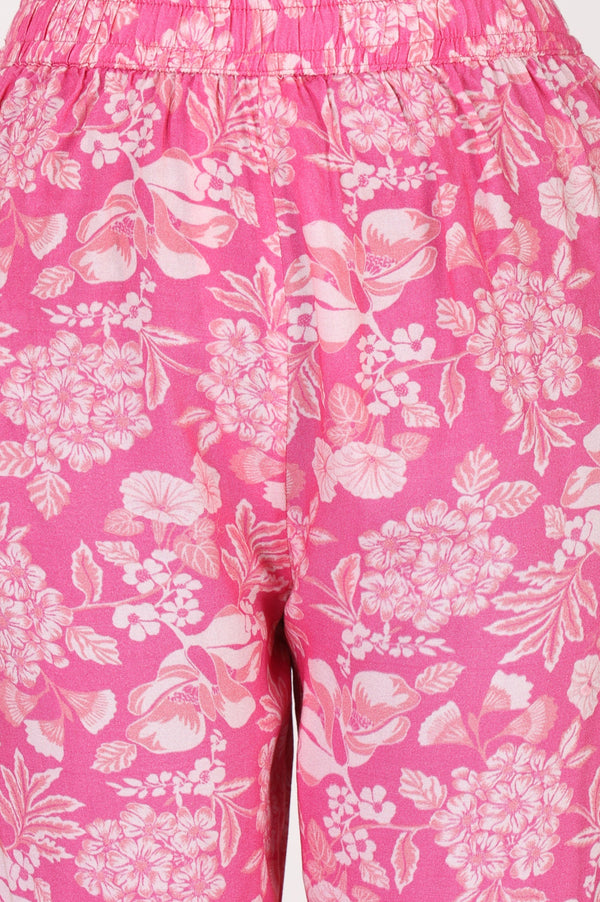 Pink Floral Printed Straight Fit Pants