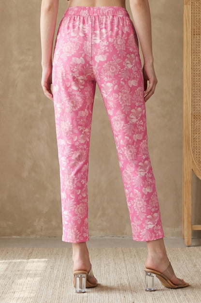 Pink Floral Printed Straight Fit Pants
