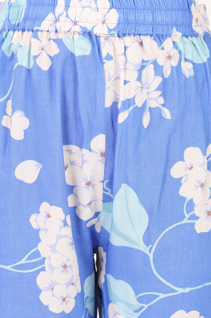 Blue Floral Printed Straight Fit Pants