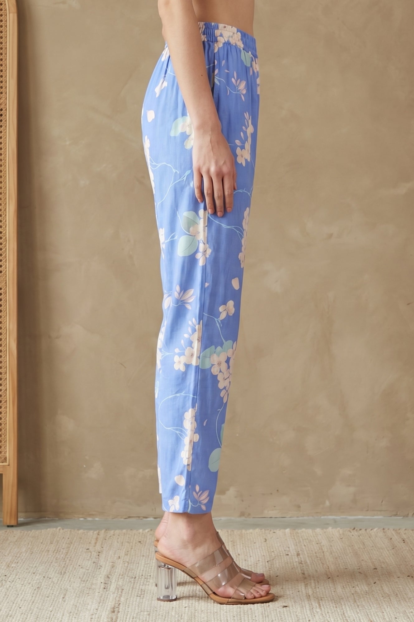 Blue Floral Printed Straight Fit Pants