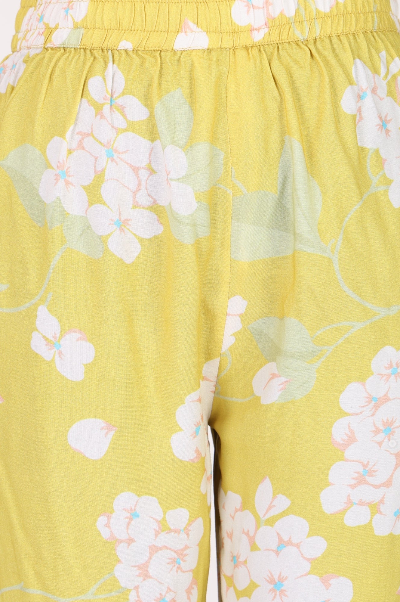 Yellow Floral Printed Straight Fit Pants
