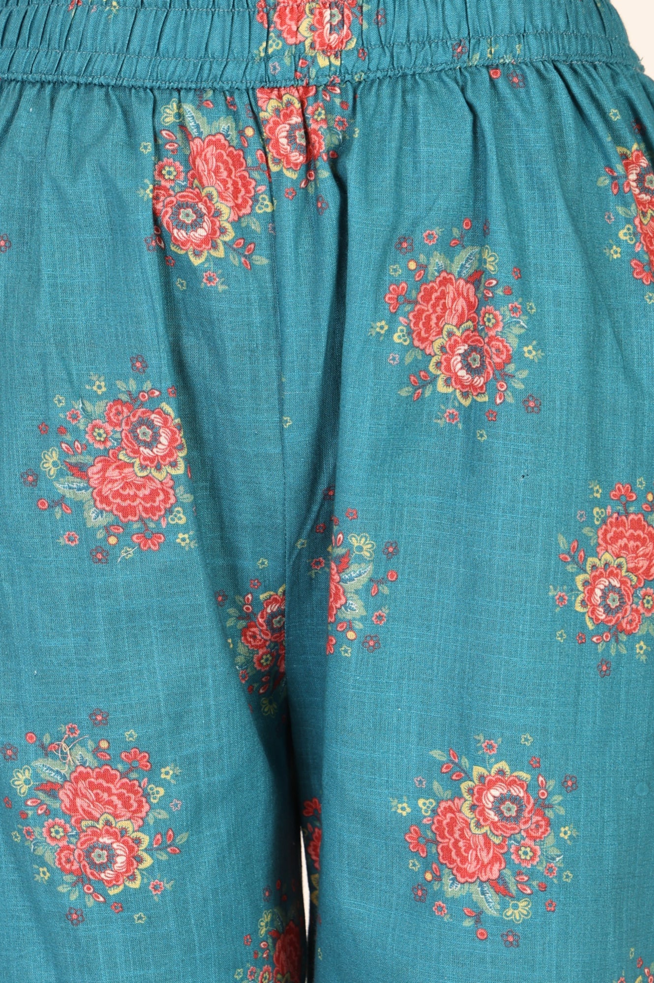 Teal Floral Printed Straight Fit Pants