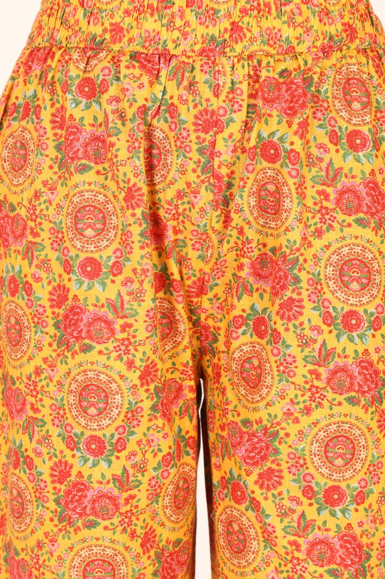Yellow Floral Printed Straight Fit Pants