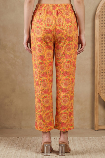 Yellow Floral Printed Straight Fit Pants