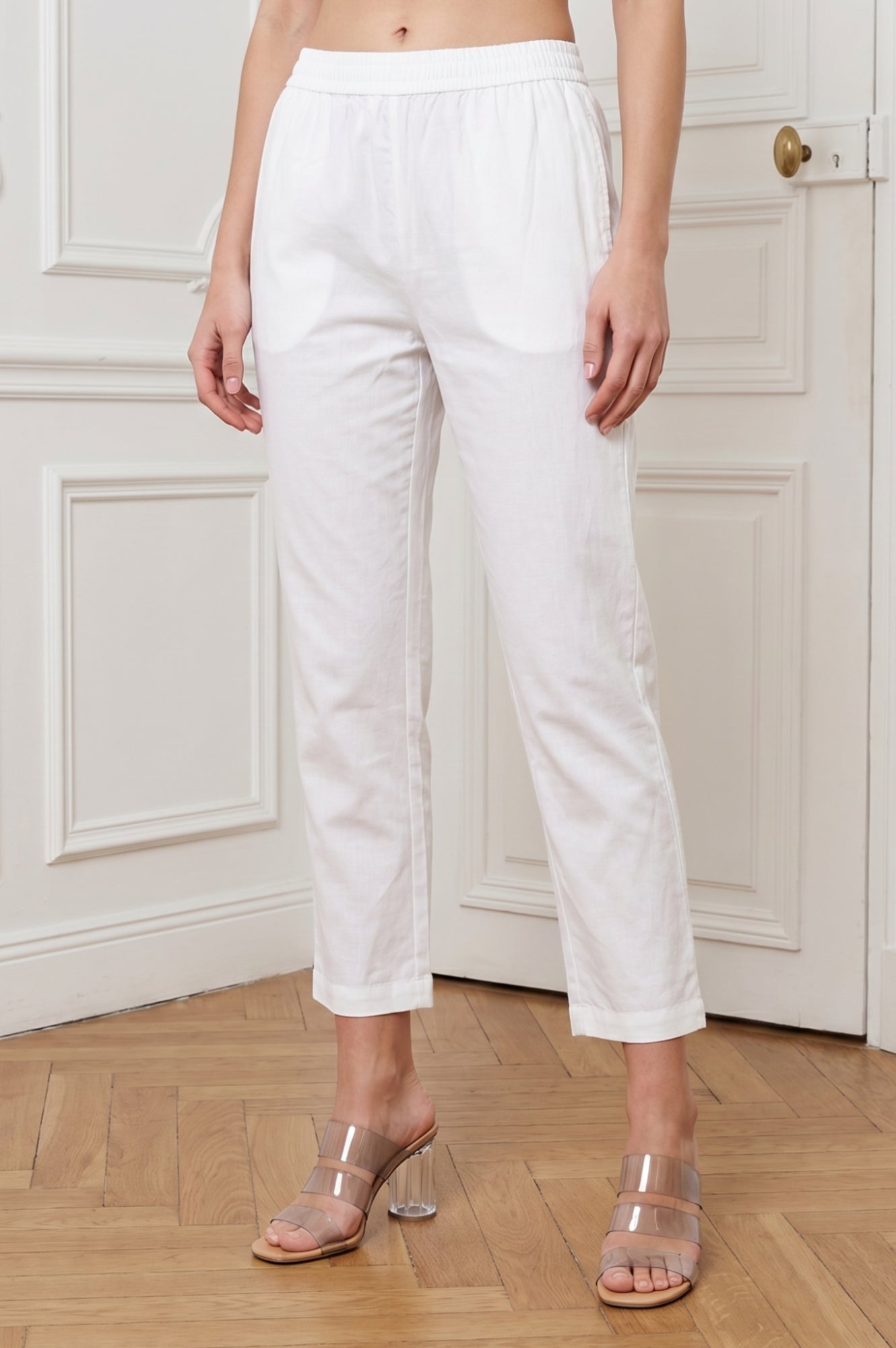 White Solid Pure Cotton Straight Fit Pants