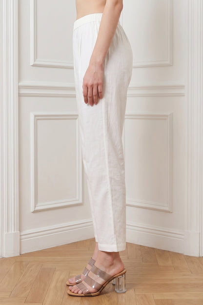 White Solid Pure Cotton Straight Fit Pants