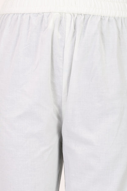 White Solid Pure Cotton Straight Fit Pants