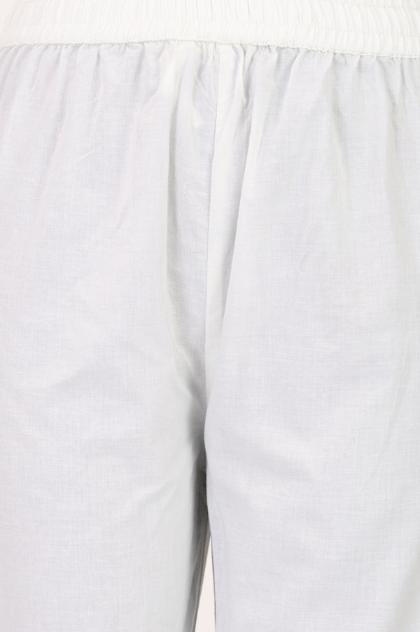 White Solid Pure Cotton Straight Fit Pants