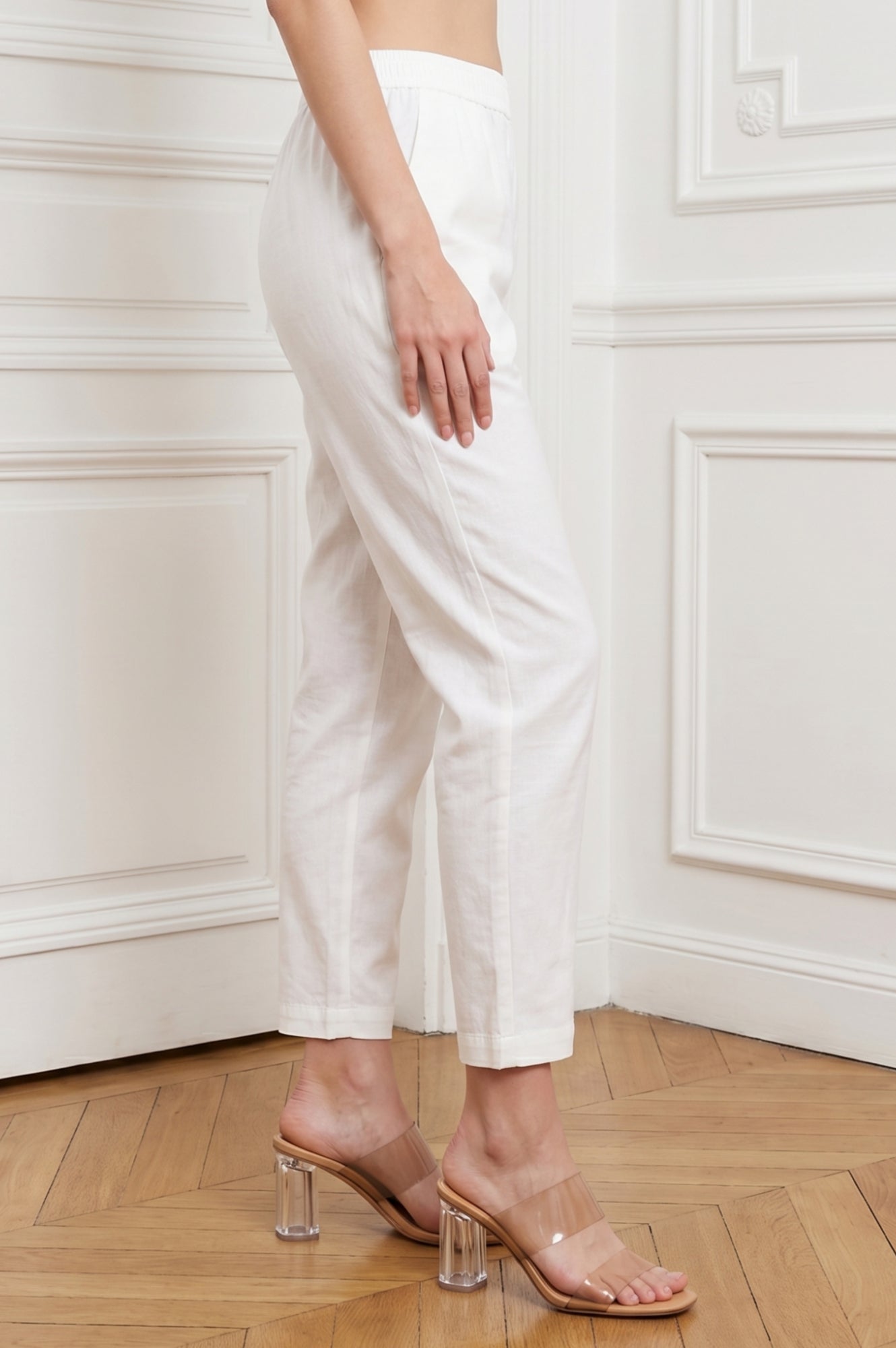 White Solid Pure Cotton Straight Fit Pants