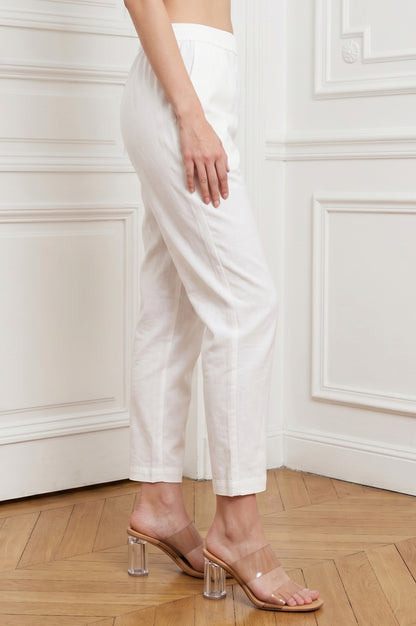 White Solid Pure Cotton Straight Fit Pants