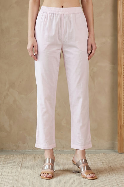 Light Pink Solid Pure Cotton Straight Fit Pants