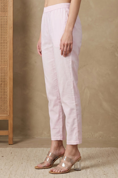 Light Pink Solid Pure Cotton Straight Fit Pants