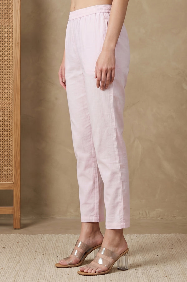 Light Pink Solid Pure Cotton Straight Fit Pants