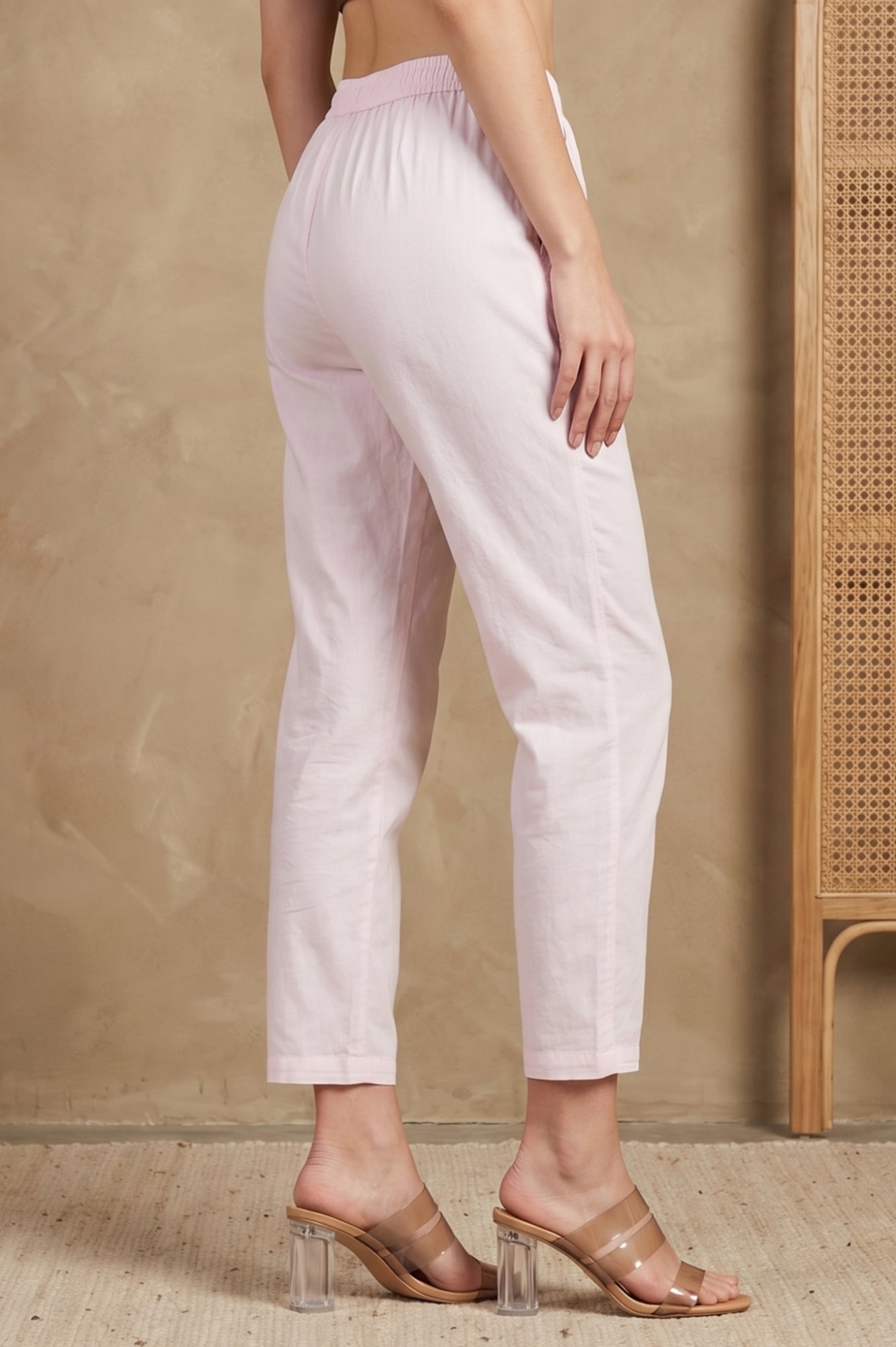 Light Pink Solid Pure Cotton Straight Fit Pants