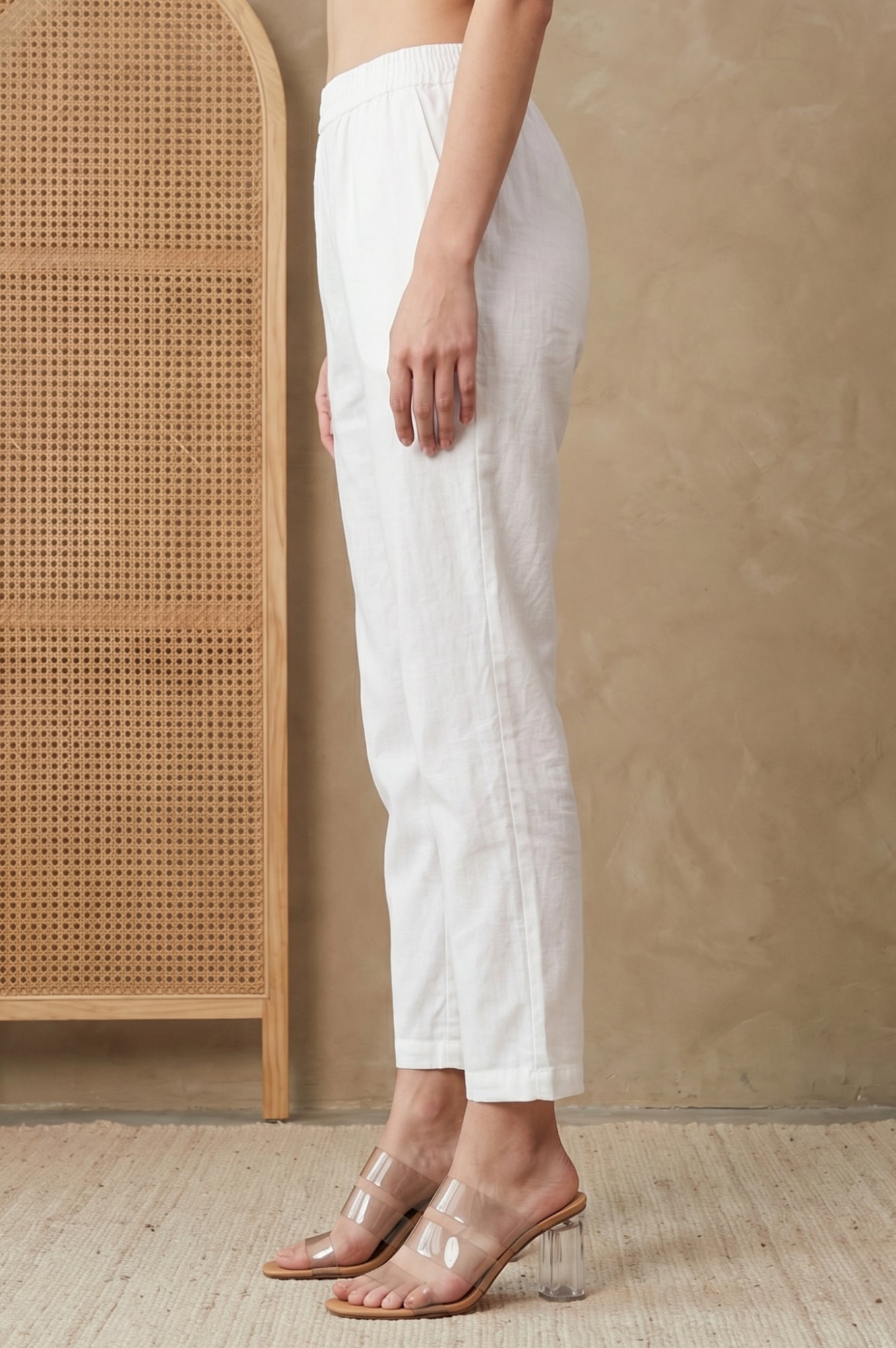 White Solid Pure Cotton Straight Fit Pants